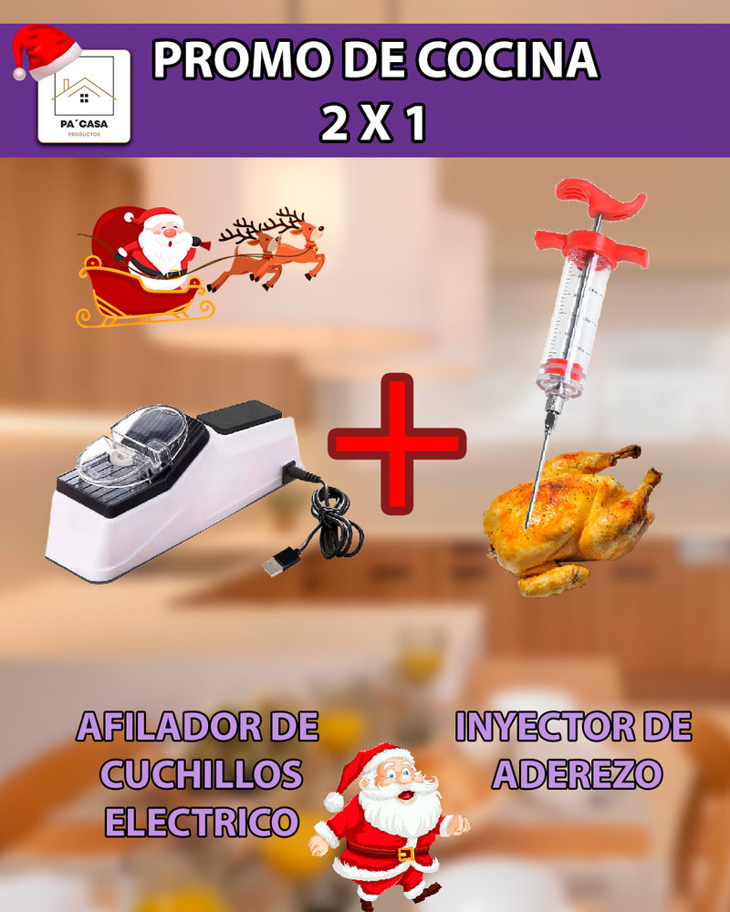 COMBO NAVIDEÑO AFILADOR ELECTRICO + JERINGA INYECTOR DE ADEREZO